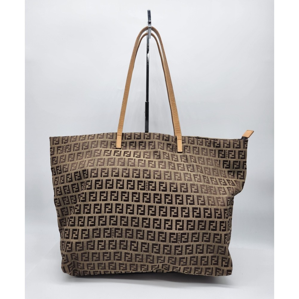 FENDI Light Brown Monogram FF Zucca Tote Bag